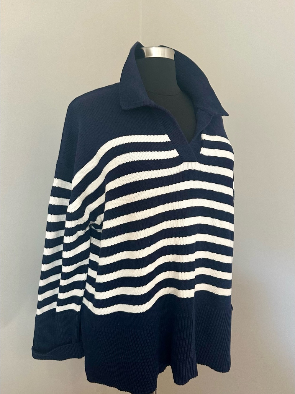GAP Navy and White Polo Sweater - Women's 2x